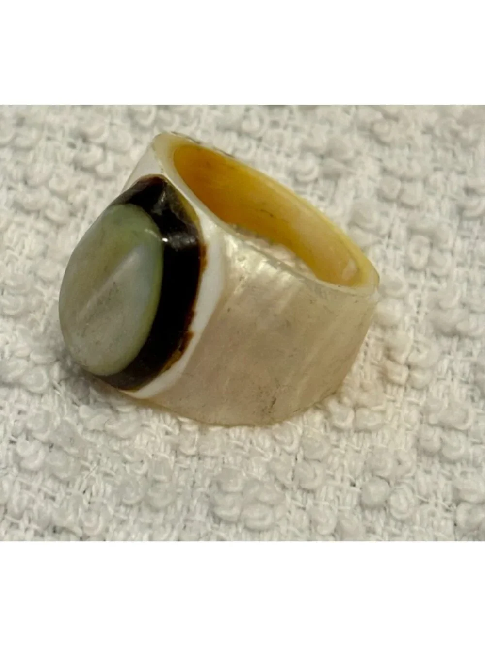 1970s Hand Carved Smokey Mother Of Pearl Ring-Size 6
